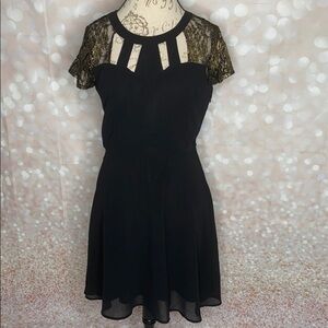 Sugarhill Boutique Black Dress with Gold Lace Size 10